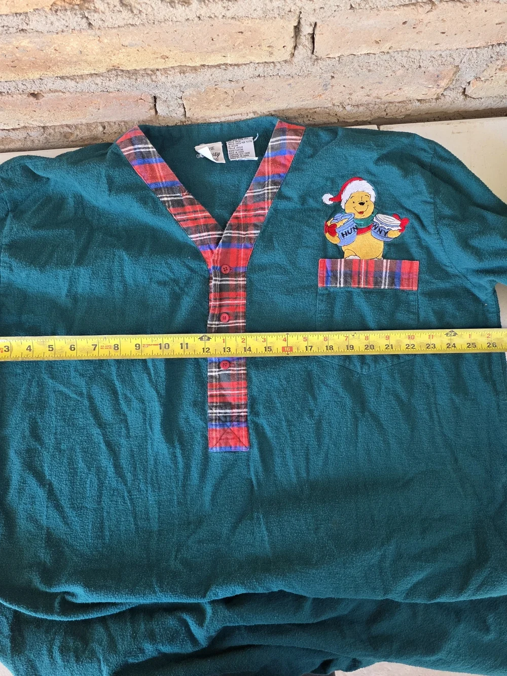 Vintage 90s Disney Store Winnie the Pooh Christmas Nightshirt Plaid-One Size - Picture 8 of 9